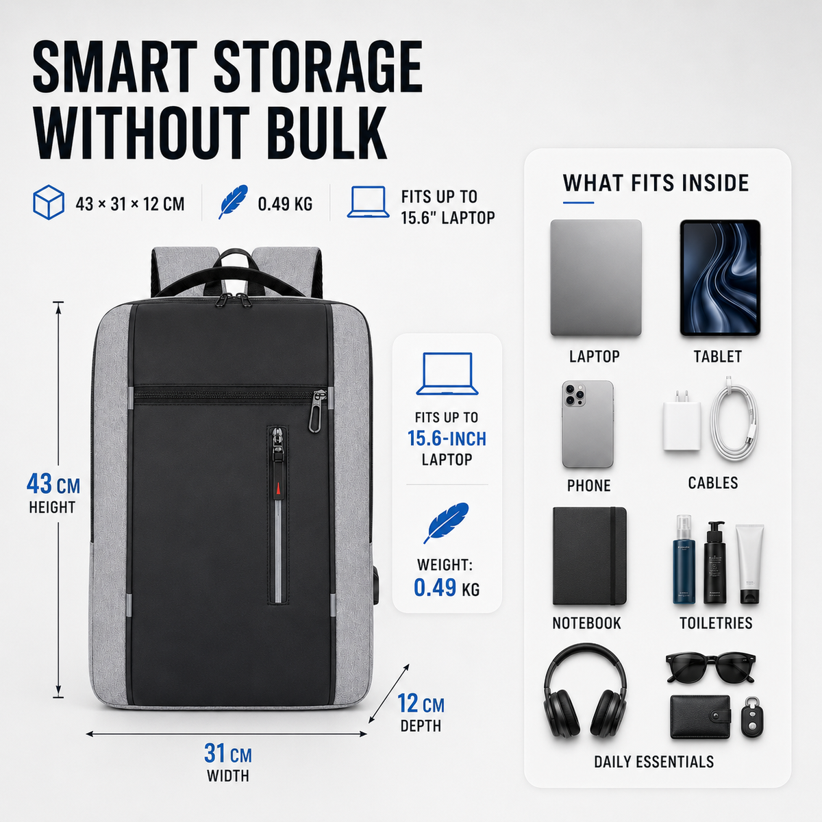 Waterproof Business Laptop Backpack 15.6 Inch