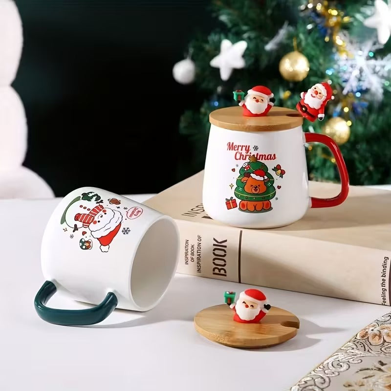 3pcs Christmas Gift Set – Ceramic Cup with Lid & Spoon