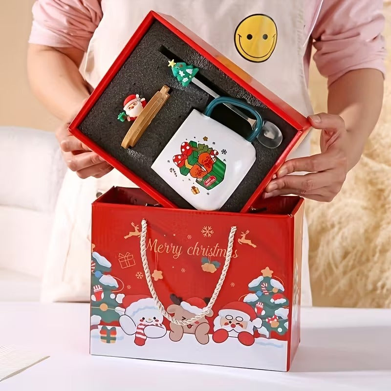 3pcs Christmas Gift Set – Ceramic Cup with Lid & Spoon