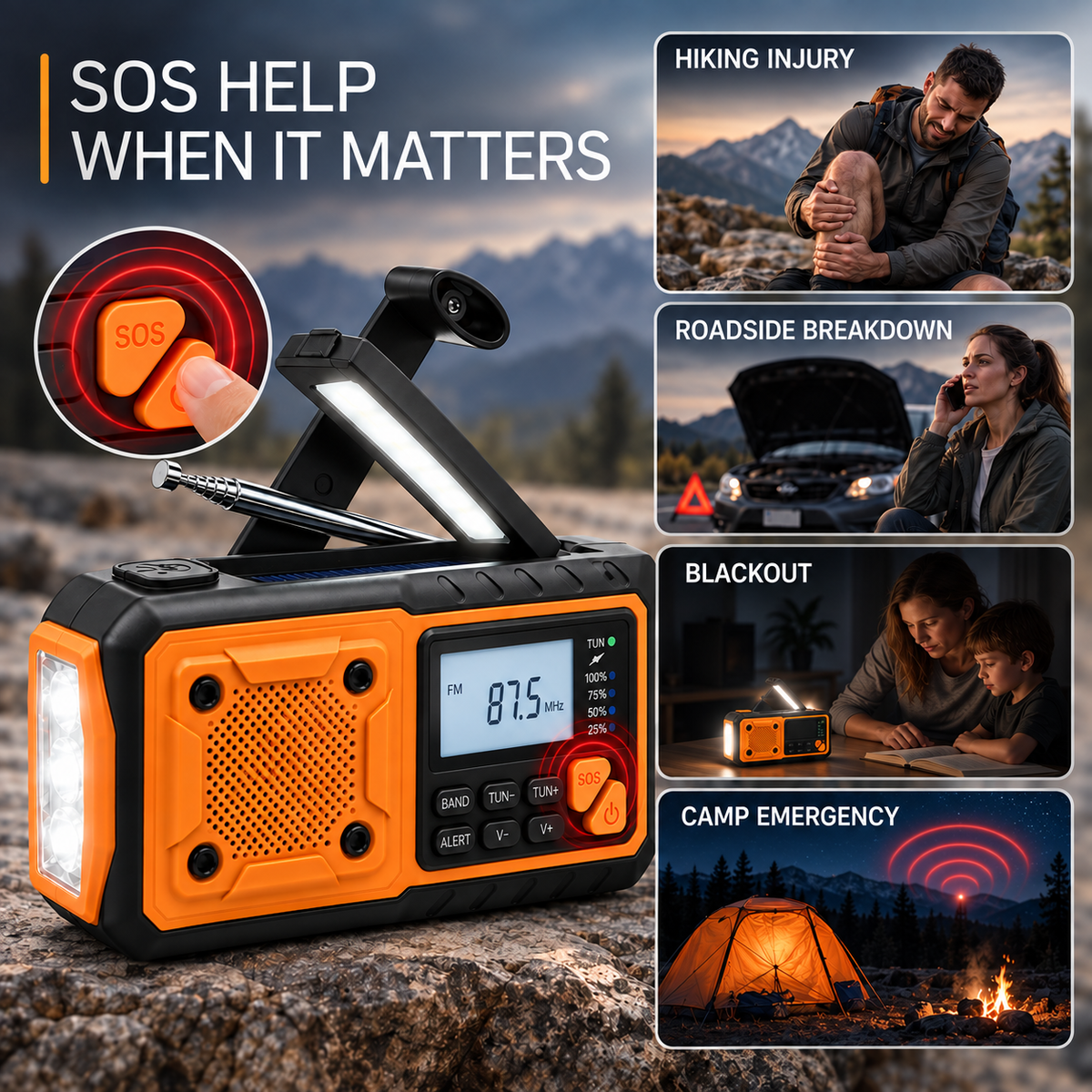 Emergency Crank Radio with Solar and Bluetooth