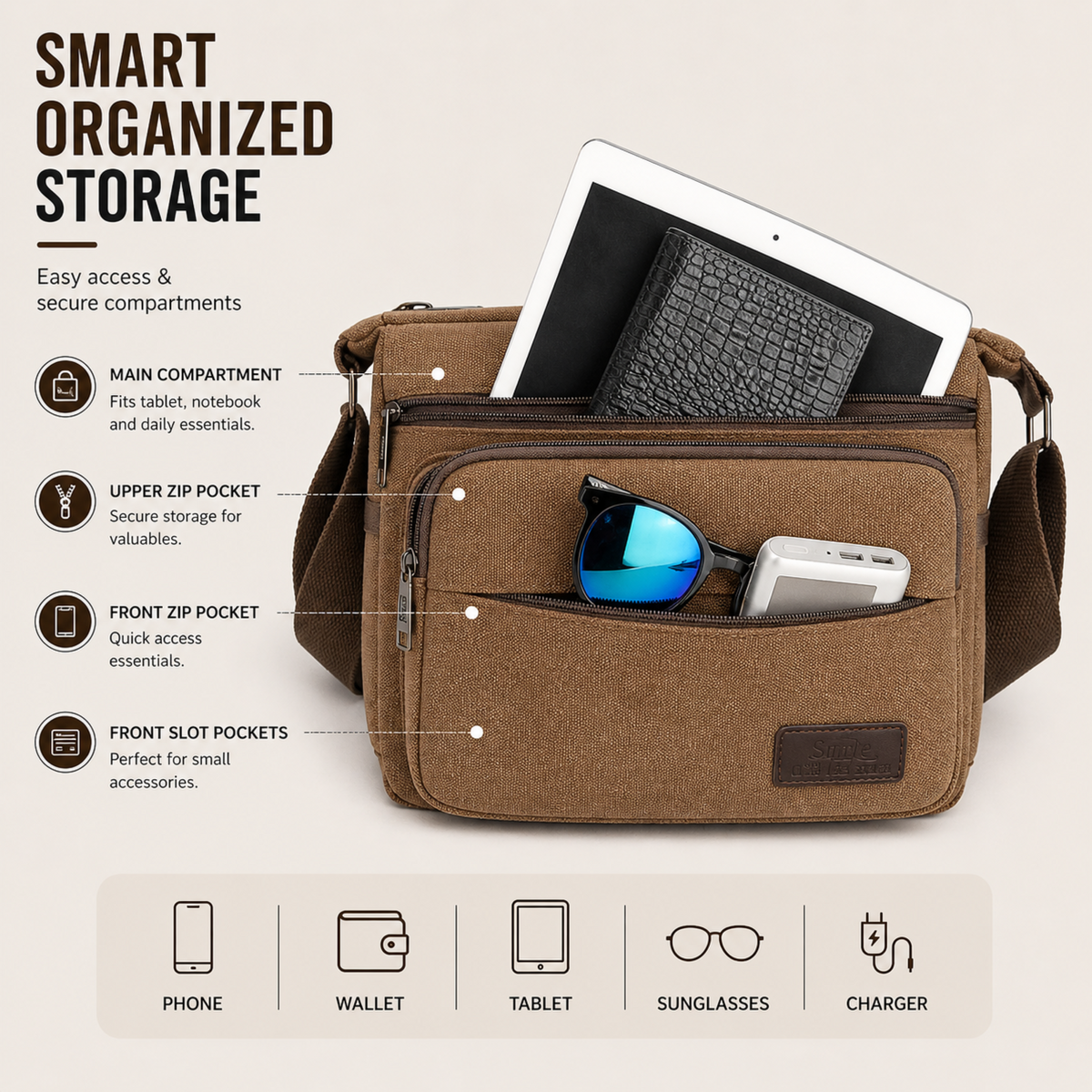 Canvas Crossbody Messenger Bag