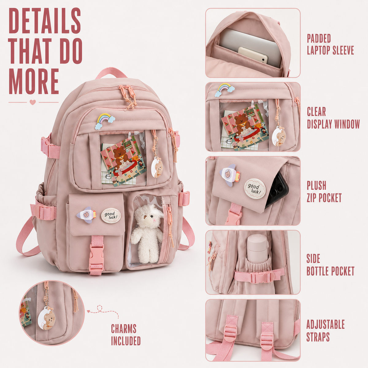 Cute Student Backpack with Laptop Sleeve