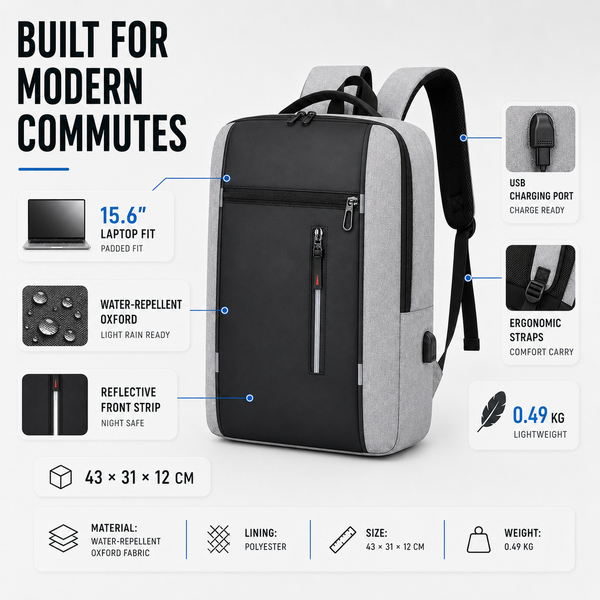 Waterproof Business Laptop Backpack 15.6 Inch