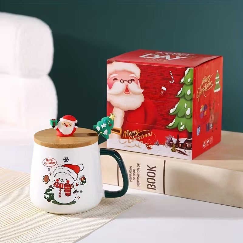 3pcs Christmas Gift Set – Ceramic Cup with Lid & Spoon