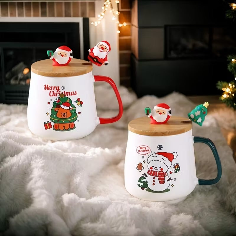 3pcs Christmas Gift Set – Ceramic Cup with Lid & Spoon