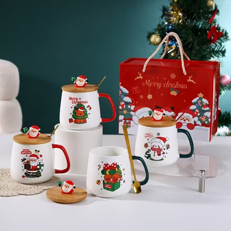 3pcs Christmas Gift Set – Ceramic Cup with Lid & Spoon