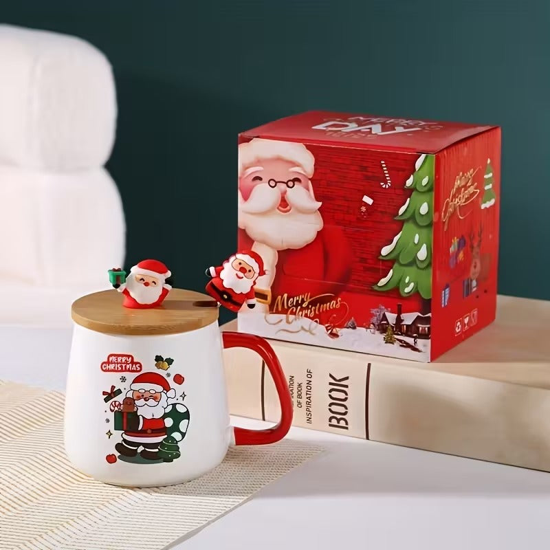 3pcs Christmas Gift Set – Ceramic Cup with Lid & Spoon