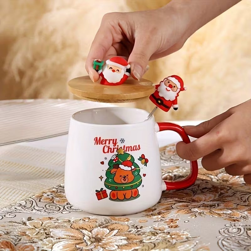 3pcs Christmas Gift Set – Ceramic Cup with Lid & Spoon